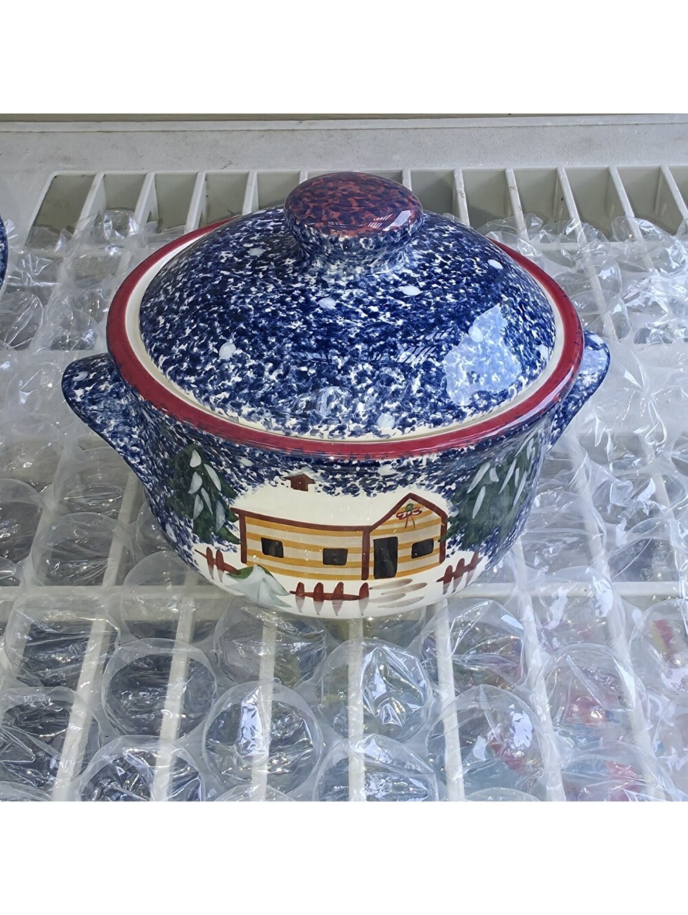 Cook's Bazaar Holiday Mountain Lodge Covered Casserole Soup Bowl Stoneware Vtg